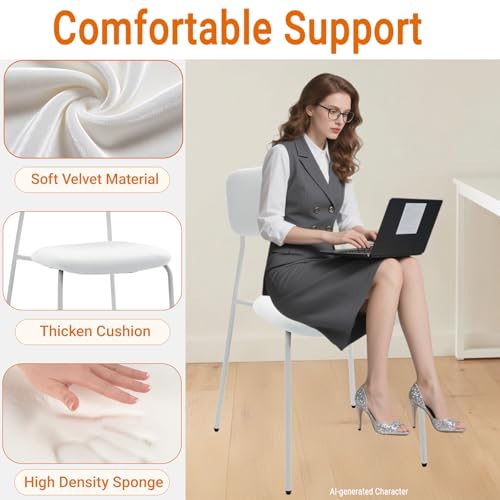 Sidanli Stackable Armless Chairs Set of 4, Small Upholstered White Chairs | Easy to Stack , Breathable Fabric Cushion, Armless Design, Support 300LBS, Use for Waiting Office Break Room Lobby - color: White