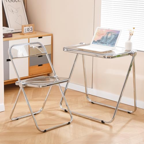 Acrylic Folding Table TV Tray Small Side Table - Gray | Modern Transparent Dinner Table for Eating on Couch Folding Table Foldable Computer Desks Space-Saving with Chrome Frame - color: Grey