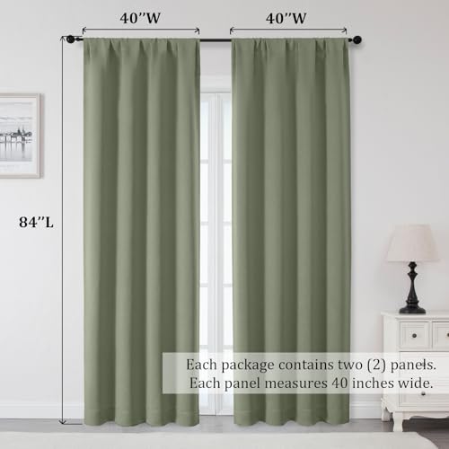 Sally Sage Green Blackout Curtains 84 Inches Long 2 Panels Set for Bedroom Living Room, Solid Thermal Insulated Privacy Room Darkening Window Treatment Drapes, 2 Pcs Each W40 x L84 Inch, Sage - color: Sage Green, size: 40"W x 84"L (Pack of 2)
