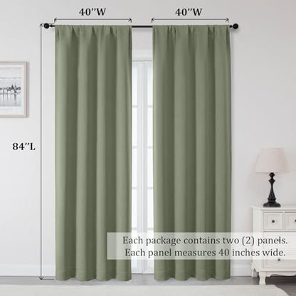 Sally Sage Green Blackout Curtains 84 Inches Long 2 Panels Set for Bedroom Living Room, Solid Thermal Insulated Privacy Room Darkening Window Treatment Drapes, 2 Pcs Each W40 x L84 Inch, Sage - color: Sage Green, size: 40"W x 84"L (Pack of 2)