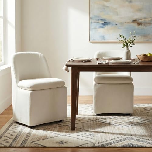 KISLOT Upholstered Dining Chairs with Casters, Washable Cover Modern Dining Room Chairs with Thick Cushion & Sturdy Metal Frame for Kitchen, Living Room, Dressing Room, Linen Fabric, Set of 2 - color: Linen, size: set of 2