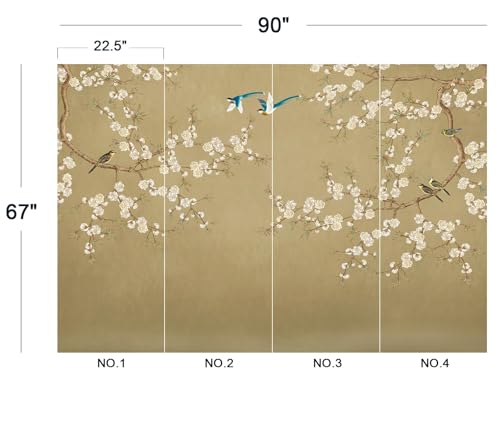Eierme-Beautiful Background China Art. Flower with Bird Mural Wallpaper Peel and Stick 90" x 67" - color: No.22, size: 90" x 67"