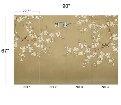 Eierme-Beautiful Background China Art. Flower with Bird Mural Wallpaper Peel and Stick 90" x 67" - color: No.22, size: 90" x 67"