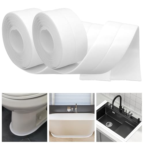 2 Rolls Caulk Tape Self Adhesive, Bathroom Waterproof White Caulking Sealant Strip Peel & Stick Wallpaper Floor Tile Toilet Tub Sink Backsplash Kitchen Wall Decor, Easier to Use Than Silicone Caulk - style: White