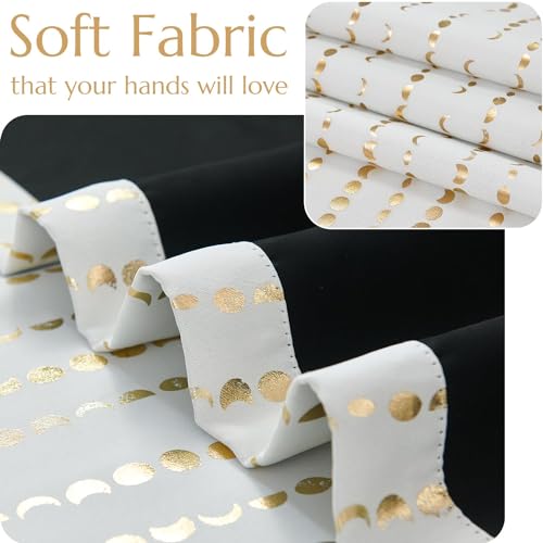 jinchan Boho Blackout Curtains 63 Inch Length Moon Phase Printed Drapes | Gold on White Farmhouse Curtain for Bedroom Living Room Back Tab Drapes Room Darkening Window Treatment 2 Panels - color: Luna | Gold on White, size: 52"W x 63"L (Pack of 2)