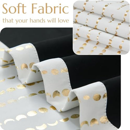 jinchan Boho Blackout Curtains 63 Inch Length Moon Phase Printed Drapes | Gold on White Farmhouse Curtain for Bedroom Living Room Back Tab Drapes Room Darkening Window Treatment 2 Panels - color: Luna | Gold on White, size: 52"W x 63"L (Pack of 2)