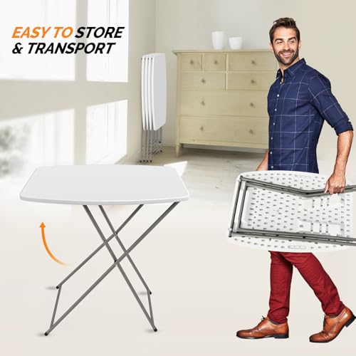 VINGLI Small Folding Table Portable, 18" Adjustable Height Personal Laptop TV Tray, Camping Table, HDPE Plastic Top with Steel Frame,White - color: White, size: 28"