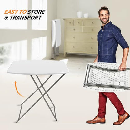 VINGLI Small Folding Table Portable, 18" Adjustable Height Personal Laptop TV Tray, Camping Table, HDPE Plastic Top with Steel Frame,White - color: White, size: 28"