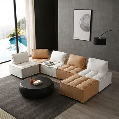 KEVINSPACE 31.5" Modular Sectional Sofa Couch, Armless Floor Chair with Gold Wood Legs and Pillow, Teddy Fabric Convertible Sofa, Variable Sectional Sofa for Living Room, Free Combination, White - color: 1pcs White-1