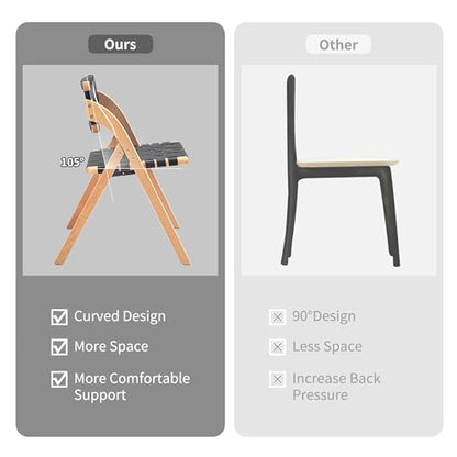 Folding Dining Chairs Set of 2 | Wooden Foldable Chair with Leather-Woven Backrest and Widened Seat Extra for Guests Kitchen Office Wedding Picnic Black - color: Black With Leather Strap, size: 2PCS