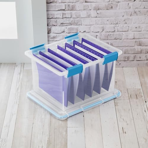 Sterilite 32 Qt Gasket Box, Stackable Storage Bin with Latching Lid and Tight Seal, Plastic Container to Organize Basement, Clear Base and Lid, 4-Pack | Heavy-Duty, Stackable, and Organizing Containers for Bathroom, Cabinet, Closet, and Garage, Clear and
