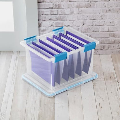 Sterilite 32 Qt Gasket Box, Stackable Storage Bin with Latching Lid and Tight Seal, Plastic Container to Organize Basement, Clear Base and Lid, 4-Pack | Heavy-Duty, Stackable, and Organizing Containers for Bathroom, Cabinet, Closet, and Garage, Clear and