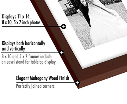 Americanflat Gallery Wall Frame Set of 7 - Mahogany | Includes one 11x14, two 8x10 and four 5x7, shatter-resistant glass, hanging hardware included - color: Mahogany, style: 7 Pack