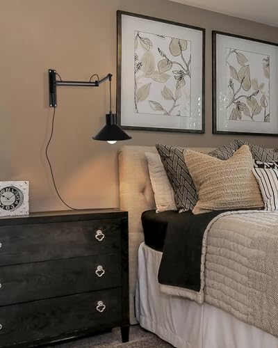 Plug in Wall Sconces, Swing Arm Wall Lamp with Dimmable Switch, Wall Sconce with Plug in Cord for Bedside Bedroom Nightstand Reading