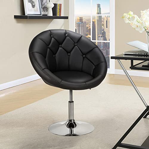Yaheetech Adjustable Swivel Vanity Chair, Leather Vanity Chair, Black | Makeup Chair with Round Tufted Back, silla para vanity, High Heel Chair for Vanity Makeup Room Bedroom - color: Black