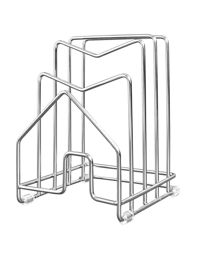 Pot Lid Organizer Cutting Board Holder Inside Cabinet 304 Stainless Steel Pots and Pan Organizer Under Cabinet Pot Cover Cookie Sheet Bakeware Serving Tray Cooling Rack Stand Kitchen Countertop - color: 1 Pack Silver