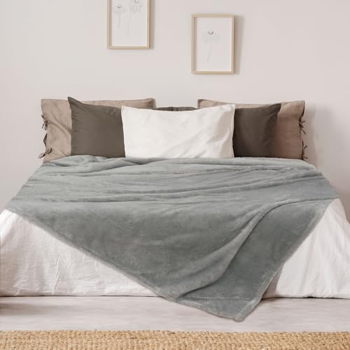 DEZ FURNISHINGS Ultra Soft Plush Fleece Throw Blanket, Double Sided Cozy Thick Warm Blanket for Sofa & Bed, Throw XL (60" x 70"), Light Gray - color: Light Gray, size: Throw XL (60" x 70")