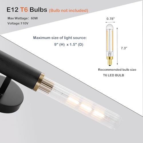 Modern Wall Sconces 24" Knurled Texture Cylinder Bathroom Vanity Lights Fixtures with Clear Striped Glass Shade 2-Lights Brushed Brass Gold Black Indoor Wall Lighting for Bedroom Hallway - color: Gold Black Knurled Texture/Clear
