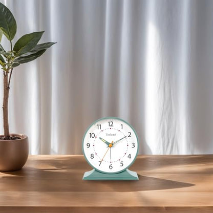 Tinload 4.5" Antique Retro Analog Alarm Clock, Small Silent Bedside Desk Clock with Manual Light, Battery Operated, Snooze, for Living Room, Bedroom, Bedside, Desk(Green) - color: Green