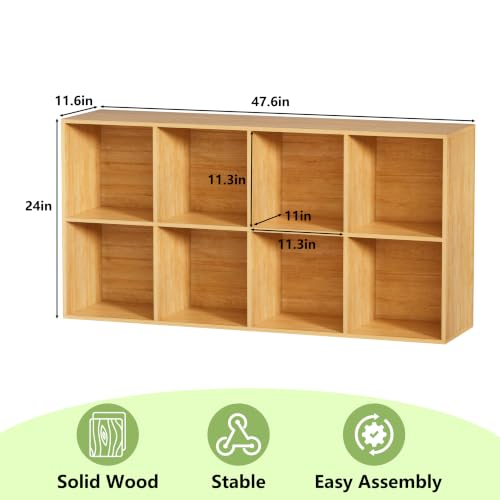 8 Cube Storage Organizer, 11 in Oak Cube Shelf, Wood Cubby Storage Organizer with Back Panel & Open Compartments, Vertical or Horizontal Cube Bookshelf Bookcase for Living Room, Bedroom, Entryway - color: Oak, size: 8 Cube-11in