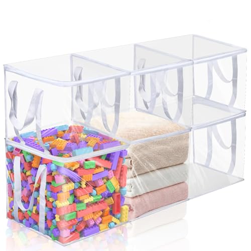 Wholelovein 6 PCS Clear Plastic Organizers 12''x12''x12'' Blanket Storage Bags with Zipper Storage Cube Tote with Reinforced Handles for Clothes Moving Supplies Linens Shoes Closet Toys Organizers - size: 6 pack
