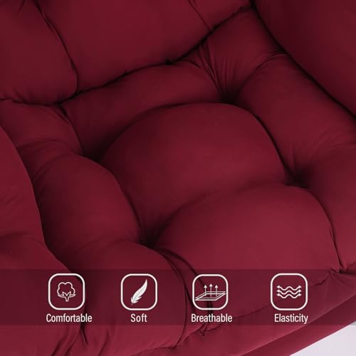 Welnow Burgundy Single Lazy Chair for Adults，Modern Reading Accent Chair | A Side Pocket,Armrests,Thick Cushioned Seat & Backrest, Lounge Reading Chair for Bedroom,Living Room & Small Space - color: Burgundy Without Stool