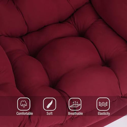 Welnow Burgundy Single Lazy Chair for Adults，Modern Reading Accent Chair | A Side Pocket,Armrests,Thick Cushioned Seat & Backrest, Lounge Reading Chair for Bedroom,Living Room & Small Space - color: Burgundy Without Stool
