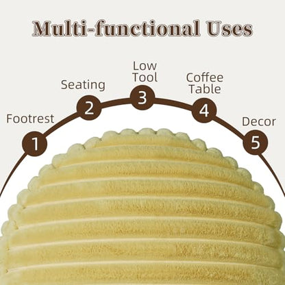 Round Floor Pouf Cover Storage Ottoman Foot Rest, Yellow | Cover Only, 20x20x8 In, Soft Short Plush, Ribbed Texture, Modern Style, Living Room, Bedroom, Reading Nook - color: Yellow B