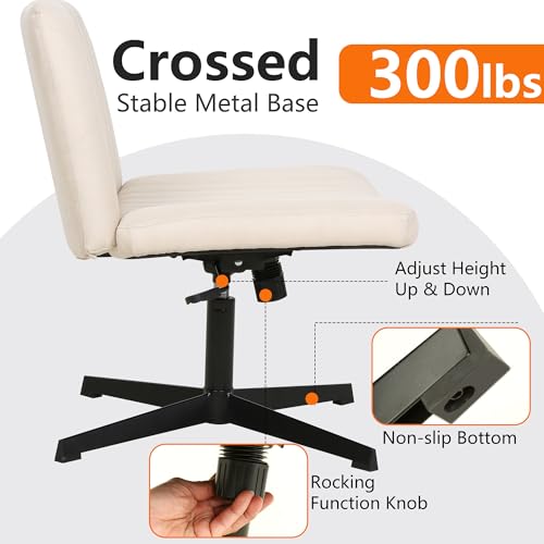 FDW Criss Cross Chair Armless Cross Legged Office Desk Chair Adjustable Swivel Ergonomic Desk Chair No Wheels U Shaped Backrest with Wide Seat Native Sponge Computer Task Vanity Chair for Home Office - color: Beige, style: Without Wheels(2 pcs)