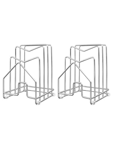2 Pack Pot Lid Organizer Cutting Board Holder Inside Cabinet 304 Stainless Steel Pots and Pan Organizer Under Cabinet Pot Cover Cookie Sheet Bakeware Serving Tray Cooling Rack Stand Kitchen Countertop - color: 2 Packs Silver