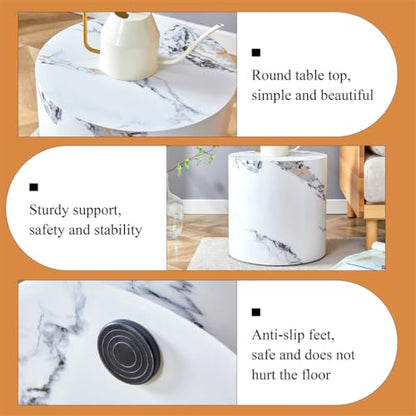Round Coffee Tables Set for 3, Living Room Table and End Tables, White Faux Marble Coffee Table and Side Table, Center Tables Set, No Assembly Required - Ready to Use - color: 24'' Marble White, size: 24'' Coffee Table Set of 3
