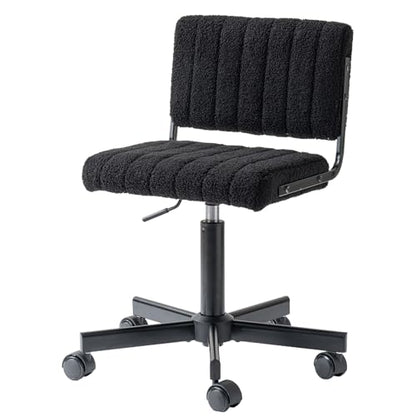 Office Chair Vanity Chair with Wheels | Comfy Desk Chair with Back | Cute Teddy Armless Adjustable Swivel Chair | Small Vanity Stool | for Bedroom Home Computer Task | Black - color: Black