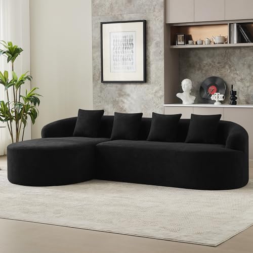 105" Boneless L Shaped Sectional Couch, Curved Cloud Deep Seat Sofa with Chaise Lounge, Oversized 4 Seater Couches for Living Room, No Assembly, Chenille Black - color: Black, size: L-Shaped Sofa