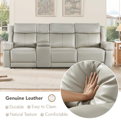 Watson & Whitely Wall Hugger Power Reclining Sofa with Console, Grey | Genuine Leather Recliner Sofa, Power Headrests, Center Storage Console, Cup Holders, 3-Seater Couch, Living Room & RV - color: Grey, style: 3 Seater Sofa (with console)