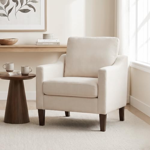 VKNOW Accent Chairs Set of 2, Modern Upholstered Armchairs, Beige | Reading Chairs with Wood Legs, Single Sofa Reading Seat, Flexible Cushion, No Tool Assembly, For Living Room, Bedroom - color: Beige