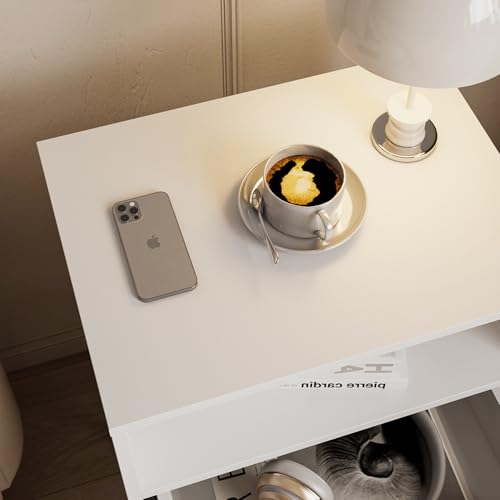 Rattan Nightstand,Farmhouse Bedside Table with 2 Storage Drawer and Open Wood Shelf, for Bedroom and Small Spaces,Night Stand with Solid Wood Legs (White) - color: White