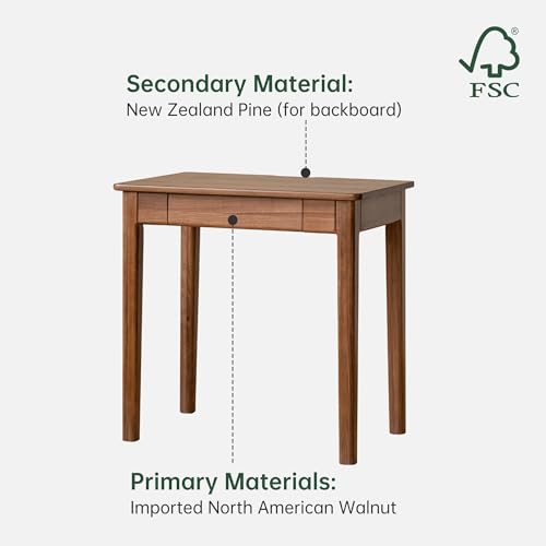 Walnut Desk, Solid Wood Home Office Desk, Mid-Century Modern Computer Desk with Drawers, Writing Desk for Study, Bedroom, Work 31.49" W - size: 31.49"W