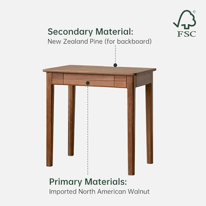 Walnut Desk, Solid Wood Home Office Desk, Mid-Century Modern Computer Desk with Drawers, Writing Desk for Study, Bedroom, Work 31.49" W - size: 31.49"W