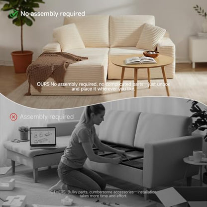 75" Cloud Modular Boneless Couch, Left Facing L-Shaped Chaise Sectional Sofa - No Assembly Required, Plush Corduroy & Memory Foam, for Living Room Bedroom Apartment (Beige) | Left Facing Chaise,No Assembly,Corduroy Fabric, High-Density Foam, Dorm Room, Ap