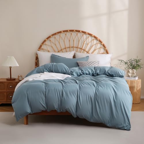JSD Dusty Blue Duvet Cover Set Twin Size | 2 Piece Kids Duvet Cover with Pillow Sham Zipper Closure, Comforter Not Included, Oeko-Tex Certified - color: Blue, size: Twin