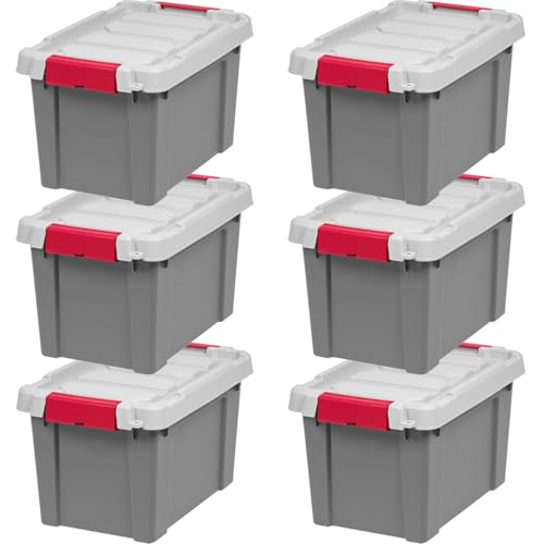 IRIS USA 6-Pack 5 Gal Heavy Duty Lockable Storage Totes with lids, Gray | Built for tools, hardware, emergency supplies and small equipment, Stackable design keeps spaces organized - color: Gray, size: 5 Gal - 6 Pack