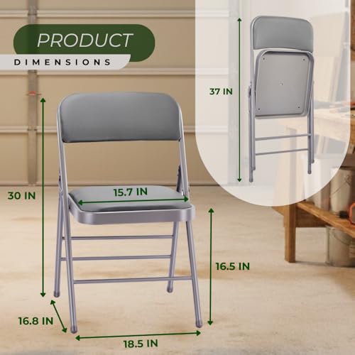 Pack of 2 (Fabric/Vinyl) Steel Frame Metal Foam Padded Folding Chairs (Black, Gray, White) (2-Pack - Vinyl Gray) - color: 2-pack - Vinyl Gray
