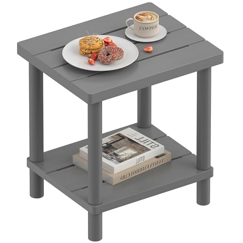 Outdoor Side Table with 2-Tier, Bamboo Small Patio Adirondack Tables | Grey,Easy Assembly,Easy Maintenance,Weather Resistant,Indoor,Outdoor,Patio,Pool,Porch - color: Grey, size: Square Table