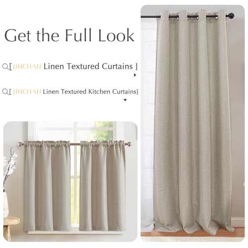 jinchan Beige Faux Linen Kitchen Tier Curtains 24 Inch Rod Pocket 2 Panels | Room darkening, cafe curtains for living room bedroom basement, small window, modern farmhouse, machine washable - color: Greyish Beige, size: 25"W x 24"L (Pack of 2)
