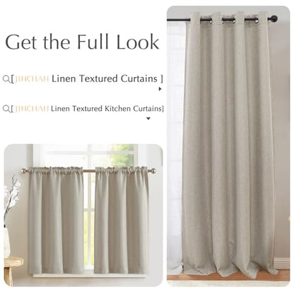 jinchan Beige Faux Linen Kitchen Tier Curtains 36 Inch Rod Pocket 2 Panels | Room darkening, cafe curtains for living room bedroom basement, small window, modern farmhouse, machine washable - color: Greyish Beige, size: 25"W x 36"L (Pack of 2)