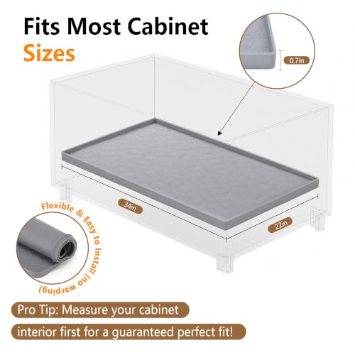 34"x22" Silicone Under Sink Mat Waterproof Cabinet Liner(Gray) | Leak-Proof Silicone Cabinet Protector with Raised Edges, Keeps Kitchen & Bathroom Cabinets Safe from Water Damage - color: Gray