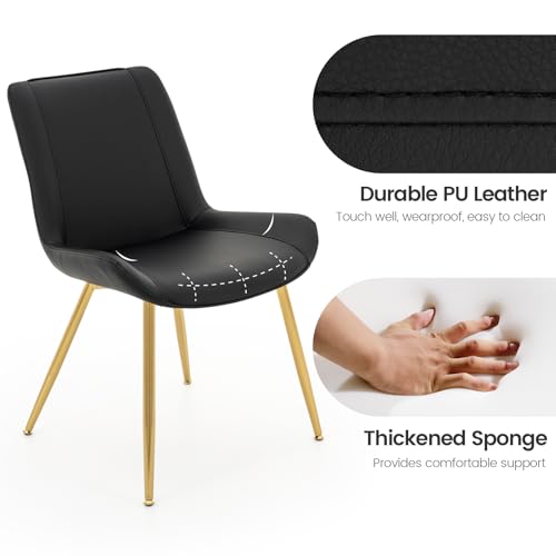 Dining Chairs Set of 2, PU Leather Armless with Metal Legs Black, Gold Legs | Fits Dining Rooms, Kitchens, Waiting room, Living rooms, Offices & Cafes, Easy to Clean Easy to assemble Adjustable Foot Pads - color: Black With Gold Legs