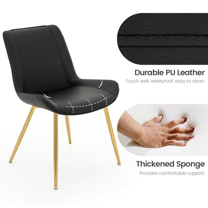 Dining Chairs Set of 2, PU Leather Armless with Metal Legs Black, Gold Legs | Fits Dining Rooms, Kitchens, Waiting room, Living rooms, Offices & Cafes, Easy to Clean Easy to assemble Adjustable Foot Pads - color: Black With Gold Legs