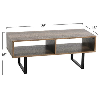 Household Essentials Jamestown TV Stand Coffee Table with Rectangular Storage Compartments Ashwood Rustic Wood Grain and Black Metal - color: Taupe