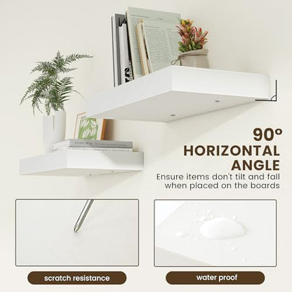 Deep Floating Shelves, 24'' x 12'' White Shelves for Wall Set of 2 | Invisible Brackets, Engineered Wood, Mounting Hardware Included, 40LBS, Bathroom, Laundry Room, Kitchen, Living Room - color: White, size: 24W x 11.6D x 2H, 2 Pack